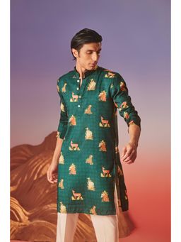 Eleven Brothers - Green Tropical Tail Silk Kurta