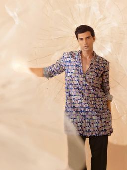 Eleven Brothers - Blue Midnight Library Silk Kurta