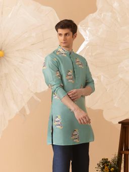 Eleven Brothers - Teal Happy Pour Silk Kurta