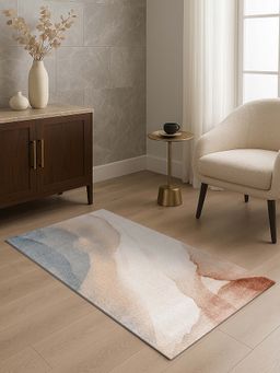 OBSESSIONS - Abstract Antistatic 2.5x5 Feet Brown and Blue Bedside Runner