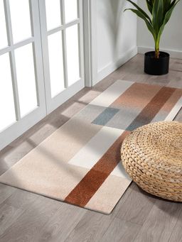 OBSESSIONS - Geometric Antistatic 2.5x5 Feet Brown and Beige Bedside Runner