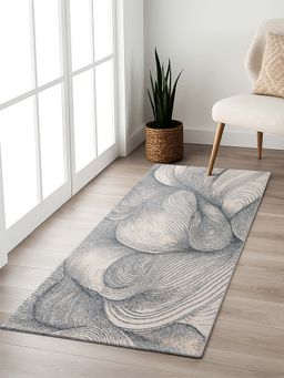 OBSESSIONS - Abstract Antistatic 2.5x5 Feet Beige and Grey Bedside Runner