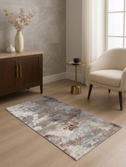 OBSESSIONS - Abstract Antistatic 2.5x5 Feet Beige and Brown Bedside Runner