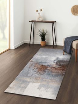 OBSESSIONS - Abstract Antistatic 2.5x5 Feet Brown and Grey Bedside Runner