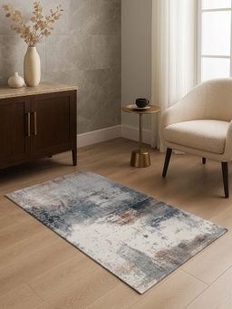 OBSESSIONS - Abstract Antistatic 2.5x5 Feet Grey and Beige Bedside Runner