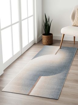 OBSESSIONS - Solid Antistatic 2.5x5 Feet Beige and Blue Bedside Runner