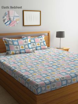 ARRABI - Multi Geometric TC Cotton Blend Super King Fitted Bedsheet with 2 Pillow Covers