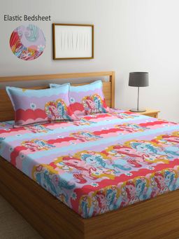 ARRABI - Multi Cartoon TC Cotton Blend King Fitted Bedsheet with 2 Pillow Covers