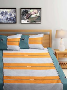 ARRABI - Multi Strpes TC Cotton Blend Supert King Fitted Bedsheet with 2 Pillow Covers