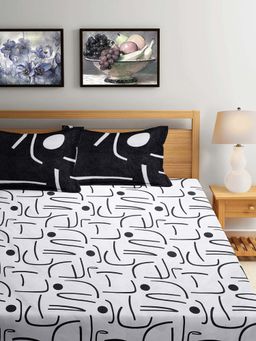 ARRABI - Grey Abstract TC Cotton Blend Supert King Fitted Bedsheet with 2 Pillow Covers