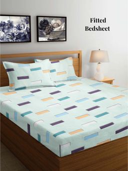 ARRABI - Green TC Cotton Blend King Fitted Bedsheet with 2 Pillow Covers