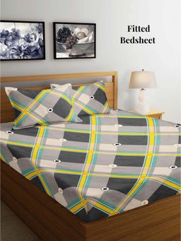 ARRABI - Multi Geometric TC Cotton Blend King Fitted Bedsheet with 2 Pillow Covers