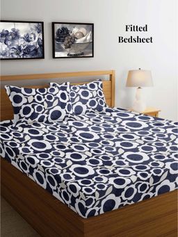 ARRABI - Grey Abstract TC Cotton Blend King Fitted Bedsheet with 2 Pillow Covers