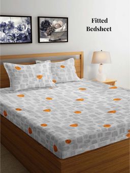ARRABI - Biege Abstract TC Cotton Blend Supert King Fitted Bedsheet with 2 Pillow Covers