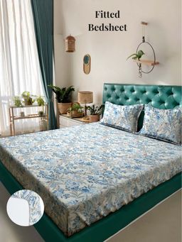 ARRABI - Multi Geometric 310 TC Cotton Blend King Fitted Bedsheet with 2 Pillow Covers