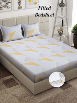 ARRABI - Multi Geometric 310 TC Cotton Blend King Fitted Bedsheet with 2 Pillow Covers