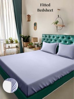 ARRABI - Purple Solid 310 TC Cotton Blend King Fitted Bedsheet with 2 Pillow Covers