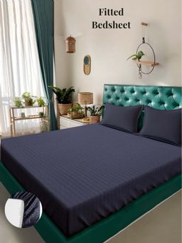 ARRABI - Violet Stripes 310 TC Cotton Blend Super King Fitted Bedsheet with 2 Pillow Covers