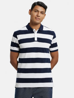 Jockey - US93 Men Super Combed Cotton Striped Polo T-Shirt - Navy and White