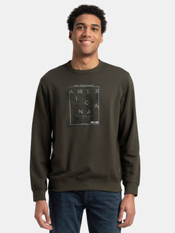 Jockey - UM51 Men Super Combed Cotton French Terry Printed Sweatshirt - Deep Olive