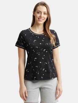 Jockey - RX57 Women Cotton Relaxed Fit Printed Round Neck T-Shirt - Black