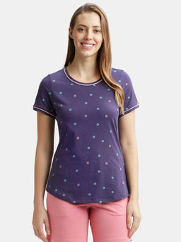 Jockey - RX57 Women Cotton Relaxed Fit Printed Round Neck T-Shirt - Classic Navy
