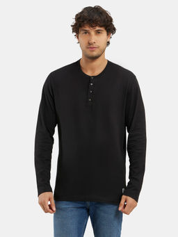 Jockey - US87 Men Super Combed Cotton Rich Solid Henley T-Shirt - Black
