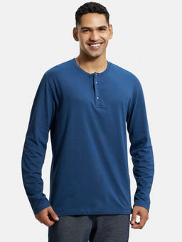 Jockey - US87 Men Super Combed Cotton Rich Solid Henley T-Shirt - Insignia Blue