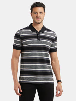 Jockey - US93 Men Super Combed Cotton Striped Polo T-Shirt - Black and Charcoal Melange