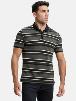 Jockey - US93 Men Super Combed Cotton Striped Polo T-Shirt - Black and Deep Olive