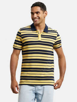 Jockey - US93 Men Super Combed Cotton Striped Polo T-Shirt - Corn Silk and Navy