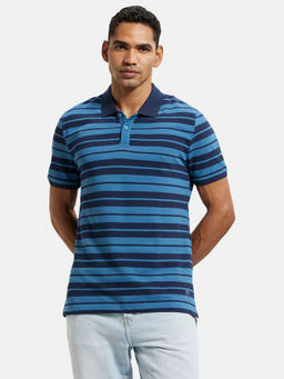 Jockey - US93 Men Super Combed Cotton Striped Polo T-Shirt - Stellar and Navy Melange