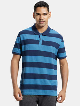 Jockey - US93 Men Super Combed Cotton Striped Polo T-Shirt - Stellar and Navy