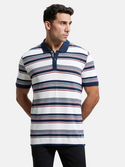 Jockey - US93 Men Super Combed Cotton Striped Polo T-Shirt - White and Navy