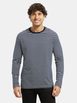 Jockey - AM01 Men Super Combed Cotton Striped Round Neck T-Shirt - Navy and White