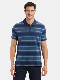 Jockey - US93 Men Super Combed Cotton Striped Polo T-Shirt - Navy and Insignia Blue