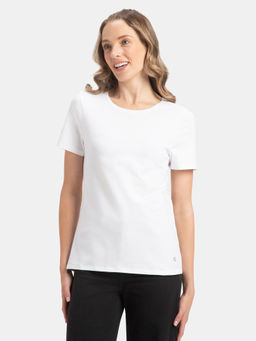 Jockey - 1515 Women Cotton Elastane Round Neck Half Sleeve T-Shirt - White