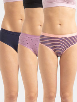 Jockey - 3006 Women High Coverage Cotton Elastane Mid Waist Hipster-Assorted(Pack of 3)