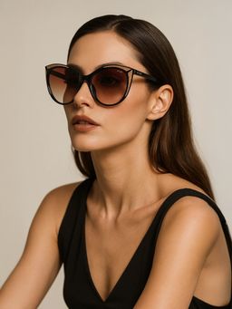 IRUS - Idee Black 100% Uv Protected Cat Eye Full Rim Women Sunglass Brown Gradient Lens