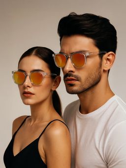 IRUS - Idee Silver 100% Uv Protected Oval Full Rim Unisex Sunglass Orange Mirrored Lens