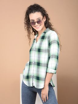 CRIMSOUNE CLUB - Women Green Checked Lyocell Shirt