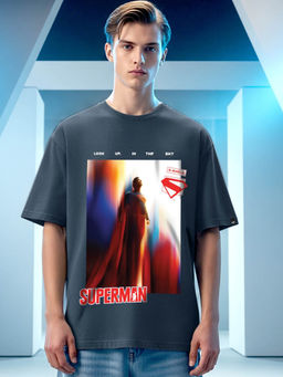 Bewakoof - Heavy Duty 1.0 Official DC Men's Grey Poster Graphic Printed Oversized T-shirt