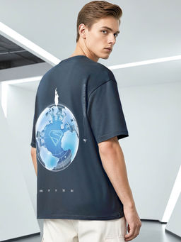 Bewakoof - Heavy Duty 1.0 Official DC Men's Grey Fortress Solitude Graphic Printed Oversized T-shirt