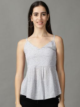 SHOWOFF - Womens Sleeveless Shoulder Straps Blue Printed Top