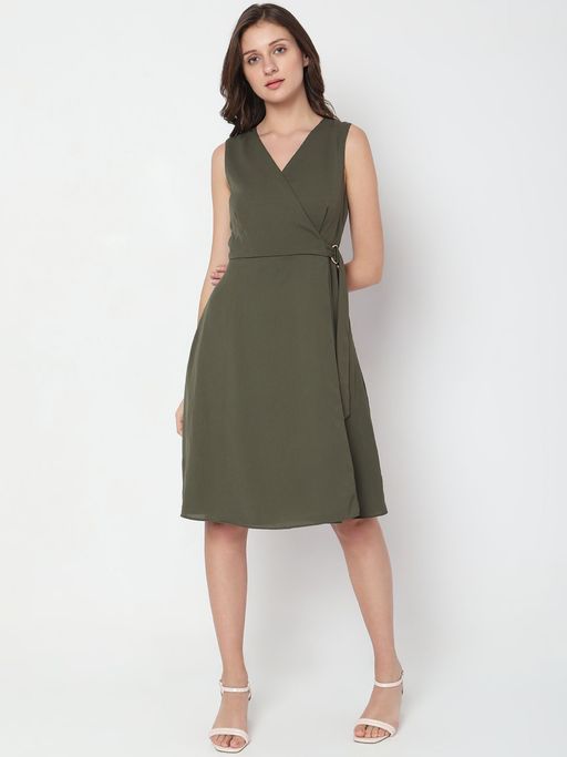 Buy VERO MODA Women Solid Casual Green Dress Online