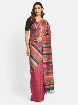 Fabindia - Pink Silk Woven Saree without Blouse