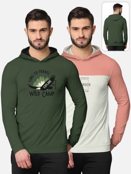 BULLMER - Printed Full Sleeve Hooded T-shirt For Men Multi-color (Pack of 2)