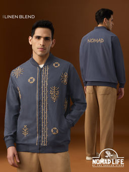 The Souled Store - Nomad Linen Blue Aztec Men Bomber Jacket