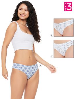 Clovia - Cotton Low Waist Printed Thong with Inner Elastic Multi-Color (Pack of 3)