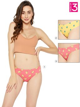 Clovia - Cotton Low Waist Printed Thong with Inner Elastic Multi-Color (Pack of 3)